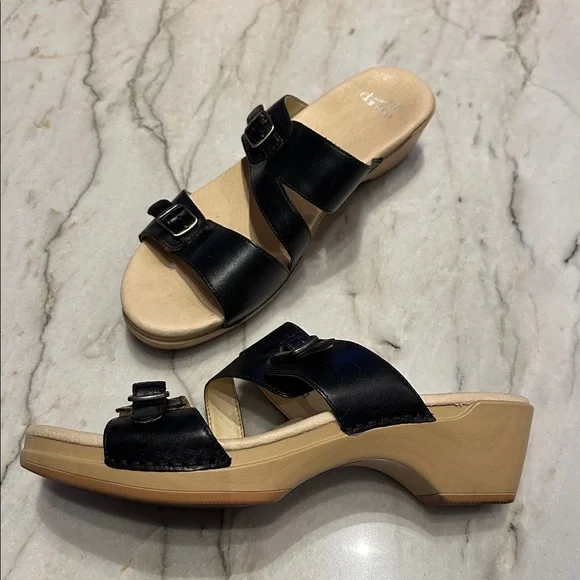 Dansko Karena Real Leather Slide Sandals with Buckle Detail - Picture 2 of 14